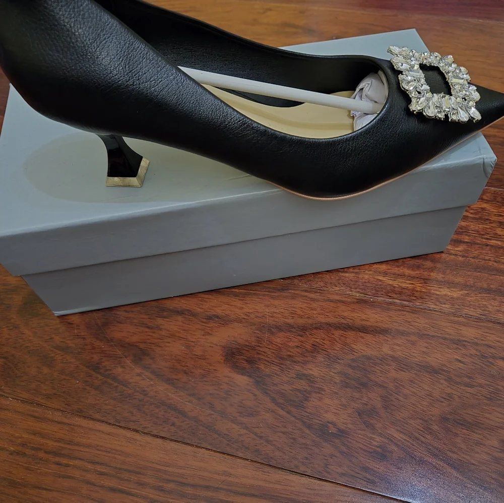 C.paravano Black Embellished Women's Heels Sizes 7.5 And 9.5 - Picture 3 of 8